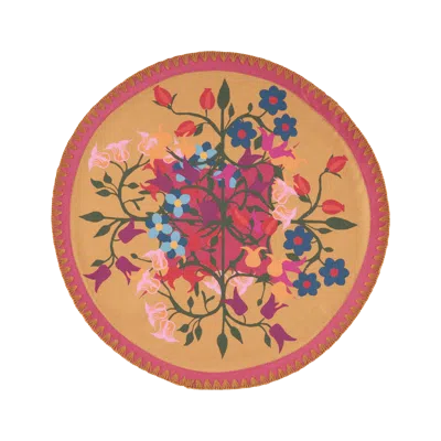 Sophie Williamson Design Yellow / Orange / Red Set Of Six Round Placemats In Bold Flower Print On Orange With Embroidery