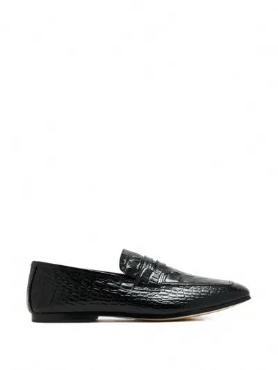 Sophique Essenziale Croc-effect Leather Loafers In Black