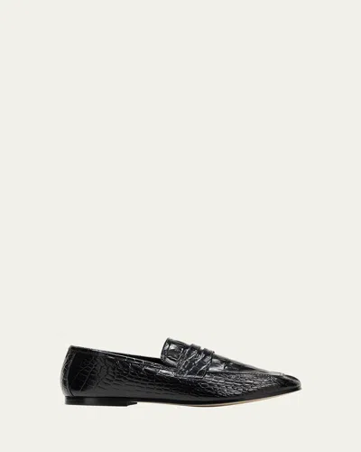 Sophique Essenziale Croco Penny Loafers In Black Croc-embossed