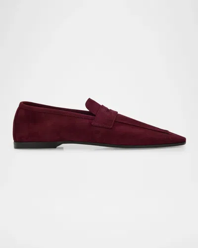 Sophique Essenziale Leopard Suede Penny Loafers In Bordeaux
