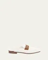 Sophique Riviera Raffia Leather Mule Loafers In White Raffia And Brown Leather