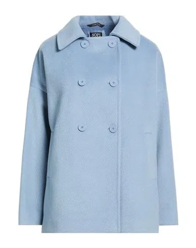 Sopi Woman Coat Light Blue Size 8 Polyester
