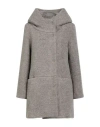 Sopi Woman Coat Taupe Size 12 Polyester, Acrylic, Virgin Wool, Mohair Wool In Gray