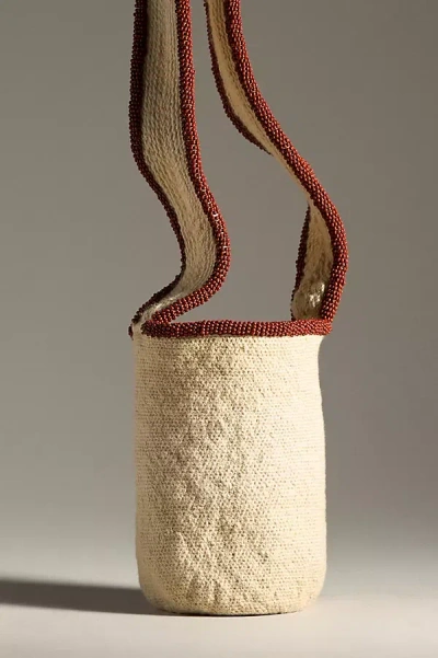 Soraya Hennessy Handmade Multicolor Beaded Bucket Bag In Beige