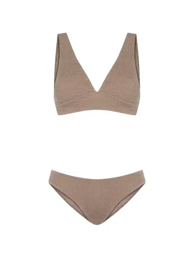 Sorbet Island Aqua V-neck Bikini In Brown