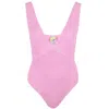 Sorbet Island Ariel Plunge One Piece In Candy Pink | One Size Stretchy Crinkle Fabric | Low Leg &amp; Back Swimsui In Pink
