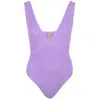 Sorbet Island Ariel Plunge Swimsuit In Lavender | Curvy Crinkle Fabric One Piece | Low Leg &amp; Back | Womens Str In Purple