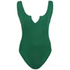 Sorbet Island Ava One Piece In Kiwi Green | One Size Swimsuit | Stretchy Crinkle Fabric | Split Neckline &amp; Hig In Green