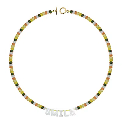 Sorbet Island Beaded Necklace With Smile Letter Charms In Yellow
