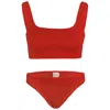 Sorbet Island Celine Bikini Set In Cherry Red | Square Neck One Size Swimsuit | Stretchy Crinkle Fabric | Womens D In Red