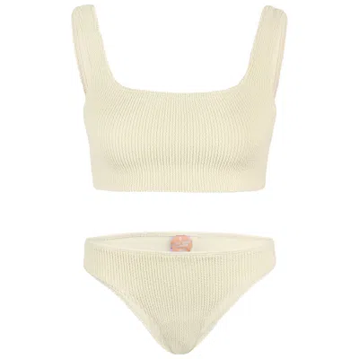 Sorbet Island Celine Bikini Set In Vanilla | One Size Square Neck Cream White Swimsuit | Stretchy Crinkle Fabric | In Neutral