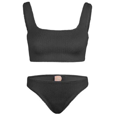 Sorbet Island Celine Square Neck Black Bikini Set | One Size Fit Crinkle Fabric Swimsuit | Womens Designer Swimwea