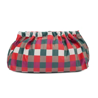 Sorbet Island Check Velvet Clutch Bag Petrol Magenta