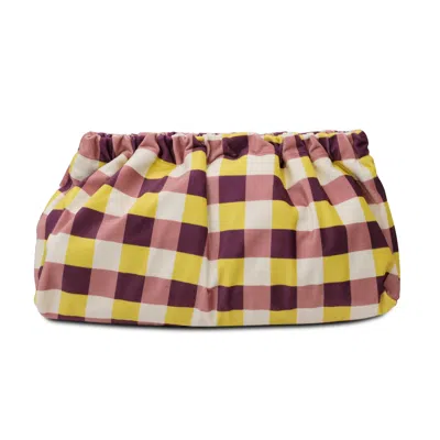 Sorbet Island Check Velvet Clutch Bag Plum Lemon