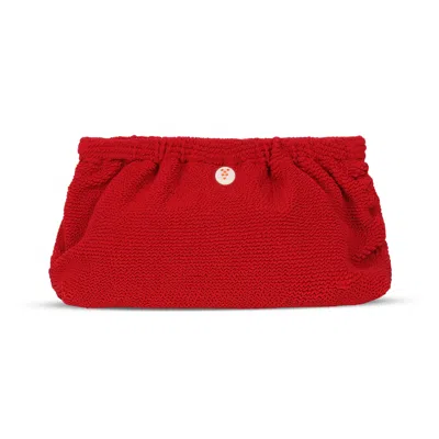 Sorbet Island Crinkle Clutch Bag | Womens Cherry Red Pouch | Designer Crinkle Fabric Handbag | Pocket &amp; Magnet