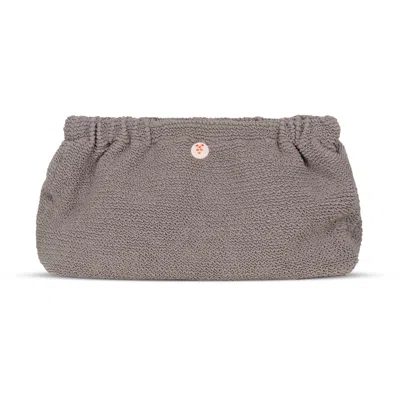 Sorbet Island Crinkle Clutch Bag | Womens Hazelnut Grey Pouch | Designer Crinkle Fabric Handbag | Pocket &amp; Mag