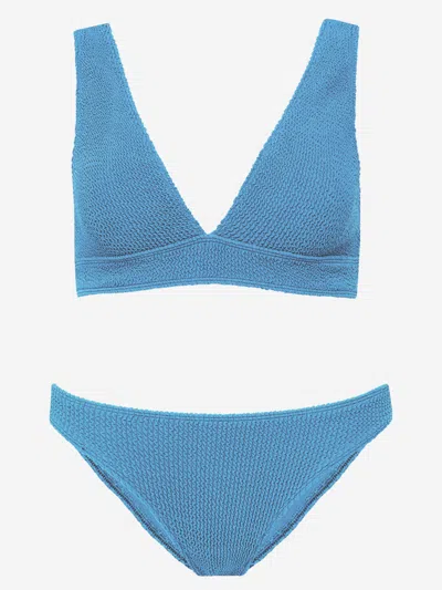 Sorbet Island Crinkled Textured Polyester Bikini In Blue