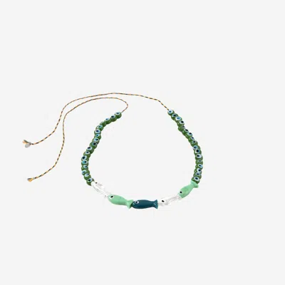 Sorbet Island Fabric And Glass Bead Necklace In Green