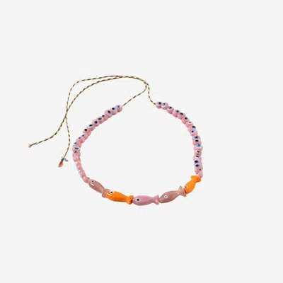 Sorbet Island Fabric And Glass Bead Necklace In Orange