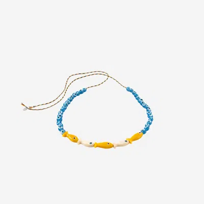 Sorbet Island Fabric And Glass Bead Necklace In Blue
