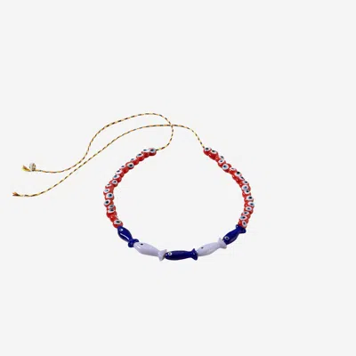 Sorbet Island Fabric And Glass Bead Necklace In Red