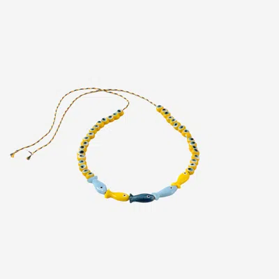 Sorbet Island Fabric And Glass Bead Necklace In Orange