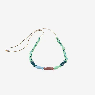 Sorbet Island Fabric And Glass Bead Necklace In Green