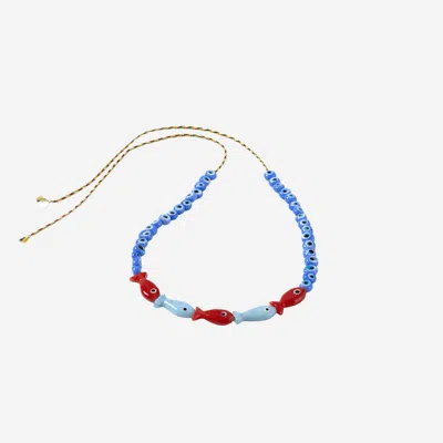 Sorbet Island Fabric And Glass Bead Necklace In Gray