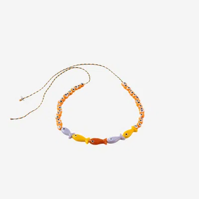 Sorbet Island Fabric And Glass Bead Necklace In Multi