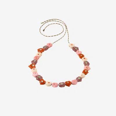 Sorbet Island Heart Shaped Glass Bead Necklace In Orange