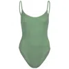 Sorbet Island Jade One Piece In Jade Green | One Size Stretchy Crinkle Fabric | High Leg Thin Strap Swimsuit | Wom In Green
