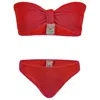 Sorbet Island Lory Bandeau Bikini Set In Cherry Red | One Size Fit Crinkle Strapless Swimsuit | Womens Designer Sw In Red