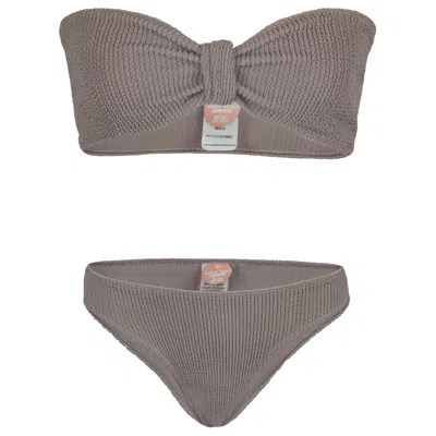 Sorbet Island Lory Bandeau Bikini Set In Hazelnut Grey | One Size Fit Crinkle Strapless Swimsuit | Womens Designer In Gray