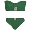 Sorbet Island Lory Bandeau Bikini Set | One Size Fit Crinkle Strapless Swimsuit | Womens Designer Swimwear | Low W In Green