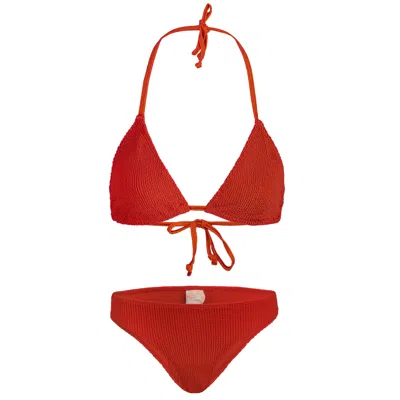 Sorbet Island Mia Triangle Bikini Set In Cherry Red | One Size Swimsuit | Stretchy Crinkle Fabric | Low Waist | Wo
