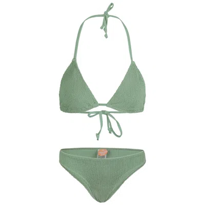 Sorbet Island Mia Triangle Bikini Set In Mint Green | One Size Swimsuit | Stretchy Crinkle Fabric | Low Waist | Wo
