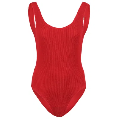 Sorbet Island Riva One Piece In Cherry Red | One Size Crinkle Fabric Swimsuit | High Leg | Curvy Womens Stretchy D