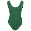 Sorbet Island Riva One Piece In Kiwi Green | One Size Crinkle Fabric Swimsuit | High Leg | Curvy Womens Stretchy D In Green