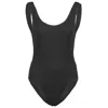Sorbet Island Riva One Piece In Liquorice Black | One Size Crinkle Fabric Swimsuit | High Leg | Curvy Womens Stret In Black