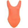 Sorbet Island Riva One Piece In Orange | One Size Crinkle Fabric Swimsuit | High Leg | Curvy Womens Stretchy Desig In Orange