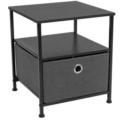 Sorbus 1 Drawer And Shelves Nightstand With Steel Frame, Wood Top & Fabric Bins In Black
