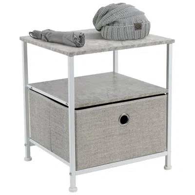 Sorbus 1 Drawer And Shelves Nightstand With Steel Frame, Wood Top & Fabric Bins In Gray