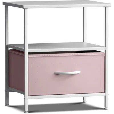 Sorbus 1 Drawer And Shelves Nightstand With Steel Frame, Wood Top & Fabric Bins In Pink