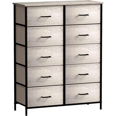 Sorbus 10 Drawers Dresser With Steel Frame And Fabric Bins In Beige