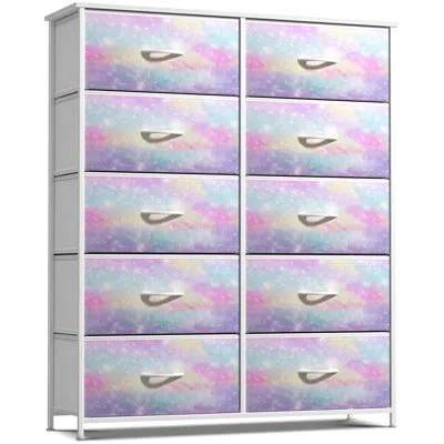 Sorbus 10 Drawers Dresser With Steel Frame And Fabric Bins In Rainbow Sparkle Tie Dye In Rainow Sparkle