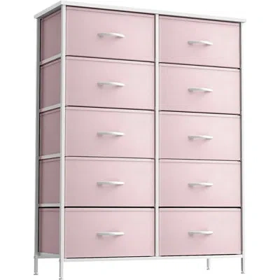 Sorbus 10 Drawers Dresser With Steel Frame And Fabric Bins In Pink