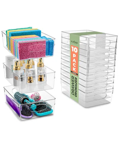 Sorbus 10 Pack Plastic Container Bins With Handles In Transparent
