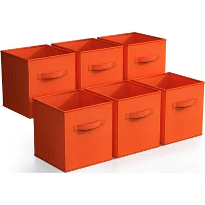 Sorbus 11" Foldable Fabric Storage Cube Bins With Handles In Orange