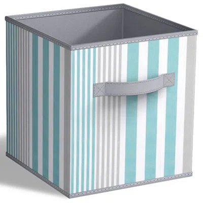Sorbus 11" Foldable Fabric Storage Cube Bins With Handles In Stripes 1 Piece In Aqua Line