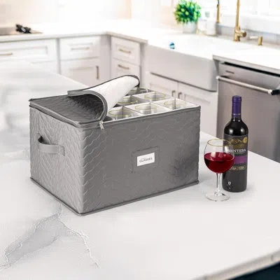 Sorbus 12-glass Storage Chest Deluxe Quilted Microfiber Stemware With Dividers In Gray